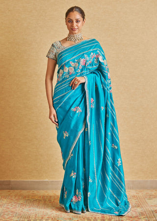 Osaa By Adarsh-Pine Green Embroidered Sari And Blouse-INDIASPOPUP.COM