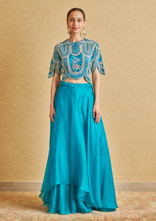 Osaa By Adarsh-Pine Green Embroidered Top And Skirt-INDIASPOPUP.COM