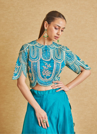 Osaa By Adarsh-Pine Green Embroidered Top And Skirt-INDIASPOPUP.COM