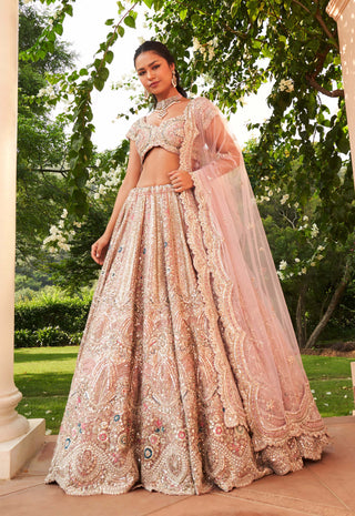 Osaa By Adarsh-Coral Bridal Embroidered Lehenga Set-INDIASPOPUP.COM