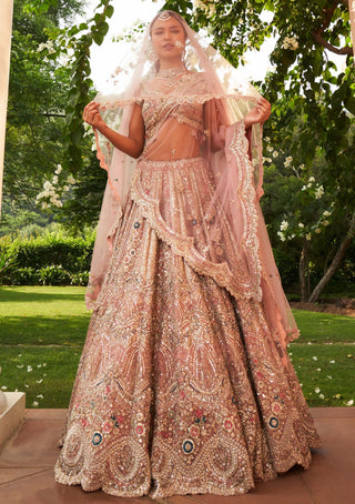 Osaa By Adarsh-Coral Bridal Embroidered Lehenga Set-INDIASPOPUP.COM