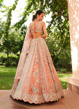 Osaa By Adarsh-Coral Embroidered Lehenga Set-INDIASPOPUP.COM