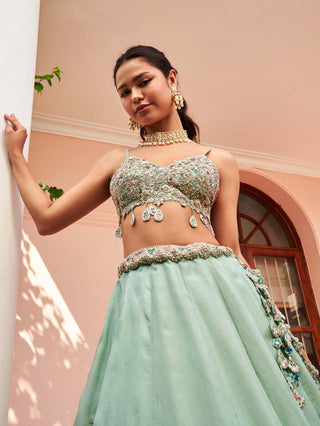 Osaa By Adarsh-Cadet Blue Embroidered Lehenga Set-INDIASPOPUP.COM