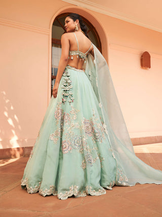 Osaa By Adarsh-Cadet Blue Embroidered Lehenga Set-INDIASPOPUP.COM