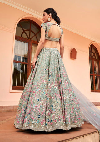 Osaa By Adarsh-Cadet Blue Embroidered Lehenga Set-INDIASPOPUP.COM