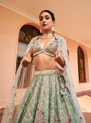 Osaa By Adarsh-Cadet Blue Embroidered Lehenga Set-INDIASPOPUP.COM