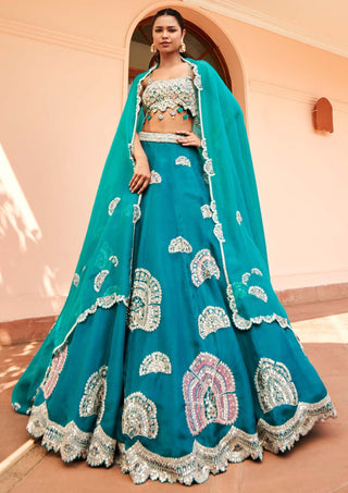 Osaa By Adarsh-Pine Green Organza Embroidered Lehenga Set-INDIASPOPUP.COM