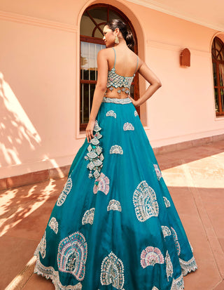 Osaa By Adarsh-Pine Green Organza Embroidered Lehenga Set-INDIASPOPUP.COM