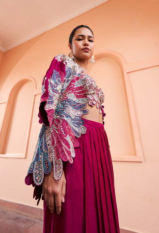 Osaa By Adarsh-Sangria Plum Embroidered Jacket And Skirt Set-INDIASPOPUP.COM