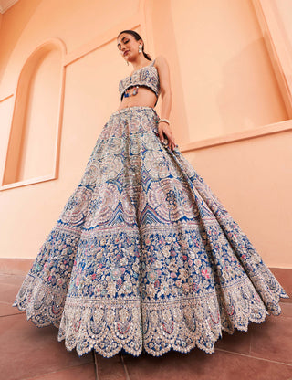 Osaa By Adarsh-Jade Blue Embroidered Lehenga Set-INDIASPOPUP.COM