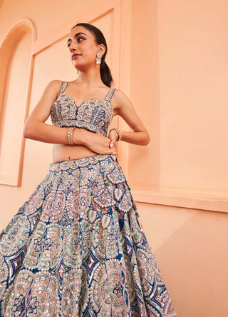 Osaa By Adarsh-Jade Blue Embroidered Lehenga Set-INDIASPOPUP.COM