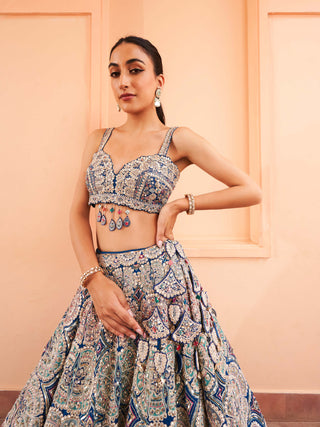 Osaa By Adarsh-Jade Blue Embroidered Lehenga Set-INDIASPOPUP.COM