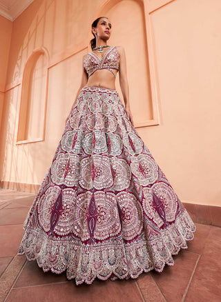 Osaa By Adarsh-Sangria Plum Embroidered Lehenga Set-INDIASPOPUP.COM