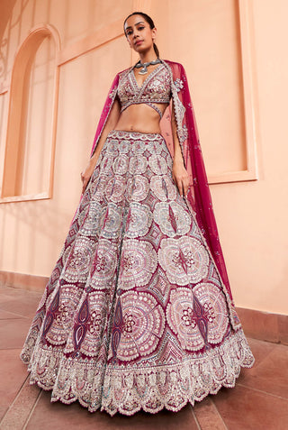 Osaa By Adarsh-Sangria Plum Embroidered Lehenga Set-INDIASPOPUP.COM