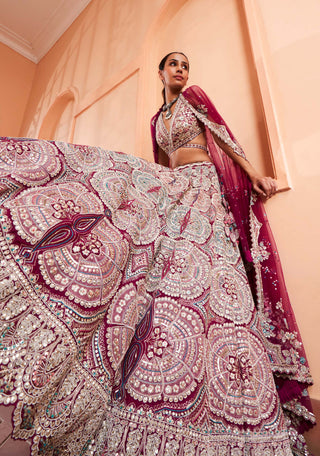 Osaa By Adarsh-Sangria Plum Embroidered Lehenga Set-INDIASPOPUP.COM