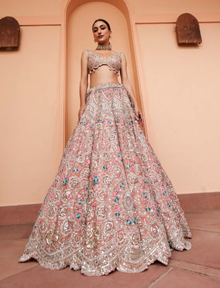 Osaa By Adarsh-Coral Zardozi Embroidered Lehenga Set-INDIASPOPUP.COM