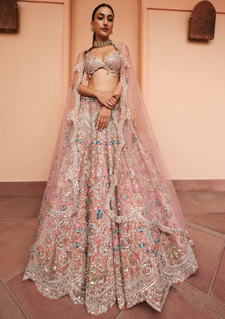 Osaa By Adarsh-Coral Zardozi Embroidered Lehenga Set-INDIASPOPUP.COM