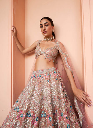 Osaa By Adarsh-Coral Zardozi Embroidered Lehenga Set-INDIASPOPUP.COM