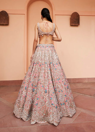 Osaa By Adarsh-Coral Zardozi Embroidered Lehenga Set-INDIASPOPUP.COM