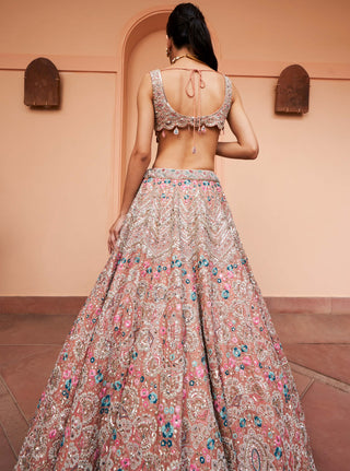 Osaa By Adarsh-Coral Zardozi Embroidered Lehenga Set-INDIASPOPUP.COM