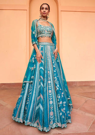 Osaa By Adarsh-Pine Green Embroidered Lehenga Set-INDIASPOPUP.COM