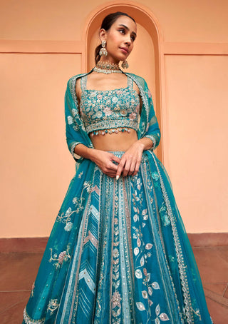 Osaa By Adarsh-Pine Green Embroidered Lehenga Set-INDIASPOPUP.COM