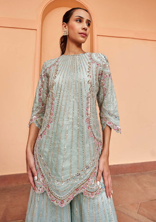 Osaa By Adarsh-Pastel Blue Organza Sharara Set-INDIASPOPUP.COM