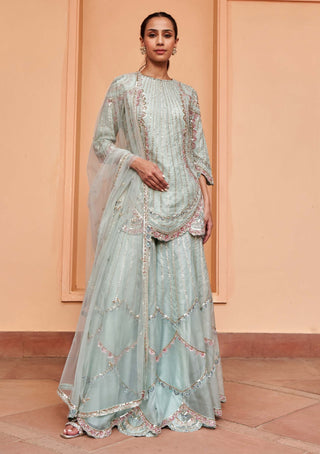 Osaa By Adarsh-Pastel Blue Organza Sharara Set-INDIASPOPUP.COM