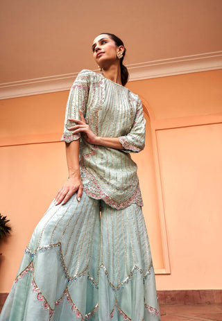 Osaa By Adarsh-Pastel Blue Organza Sharara Set-INDIASPOPUP.COM