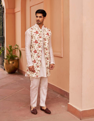 Chhavvi Aggarwal Men-Ivory Kurta Set And Long Bundi-INDIASPOPUP.COM