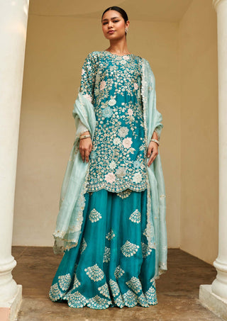 Osaa By Adarsh-Pine Green Floral Sharara Set-INDIASPOPUP.COM