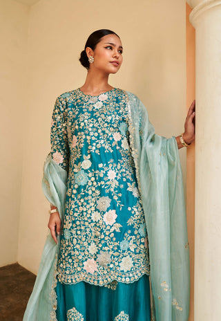 Osaa By Adarsh-Pine Green Floral Sharara Set-INDIASPOPUP.COM