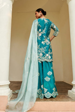 Osaa By Adarsh-Pine Green Floral Sharara Set-INDIASPOPUP.COM