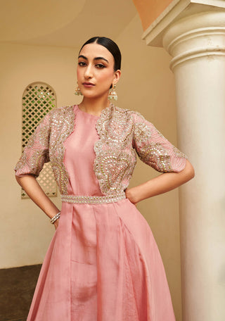 Osaa By Adarsh-Soft Berry Embroidered Gown And Jacket-INDIASPOPUP.COM