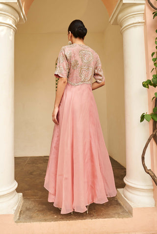 Osaa By Adarsh-Soft Berry Embroidered Gown And Jacket-INDIASPOPUP.COM