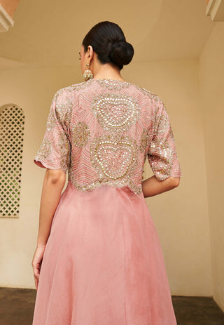 Osaa By Adarsh-Soft Berry Embroidered Gown And Jacket-INDIASPOPUP.COM