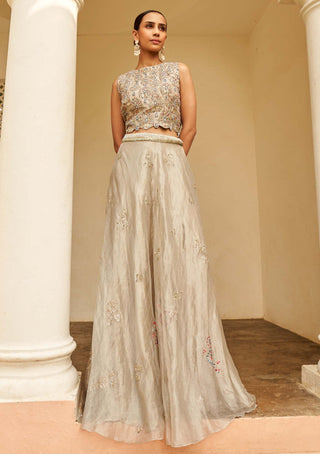 Osaa By Adarsh-Silver Embroidered Top And Skirt-INDIASPOPUP.COM