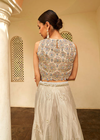 Osaa By Adarsh-Silver Embroidered Top And Skirt-INDIASPOPUP.COM