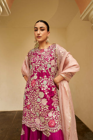 Osaa By Adarsh-Sangria Plum Sharara Set-INDIASPOPUP.COM