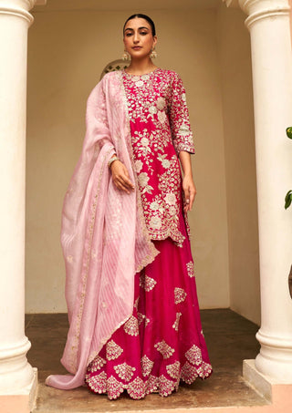 Osaa By Adarsh-Scarlet Floral Sharara Set-INDIASPOPUP.COM