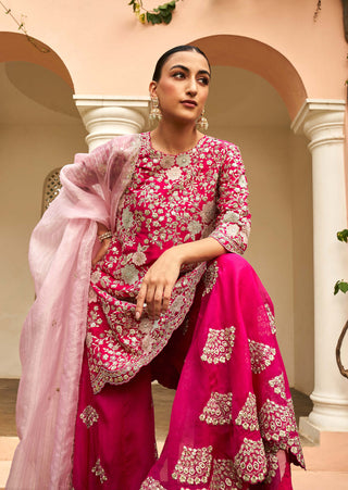 Osaa By Adarsh-Scarlet Floral Sharara Set-INDIASPOPUP.COM
