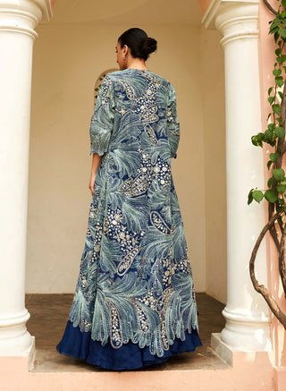 Osaa By Adarsh-Blue Embroidered Skirt And Jacket Set-INDIASPOPUP.COM
