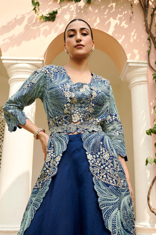 Osaa By Adarsh-Blue Embroidered Skirt And Jacket Set-INDIASPOPUP.COM