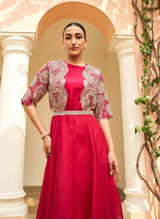 Osaa By Adarsh-Ruby Embroidered Gown And Jacket-INDIASPOPUP.COM