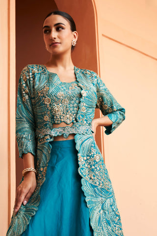 Osaa By Adarsh-Green Embroidered Skirt And Jacket Set-INDIASPOPUP.COM