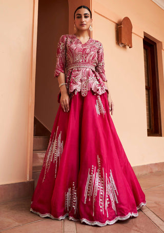 Osaa By Adarsh-Cut Ruby Organza Tunic And Skirt-INDIASPOPUP.COM