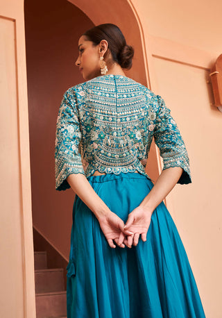 Osaa By Adarsh-Pine Green Embroidered Top And Skirt-INDIASPOPUP.COM