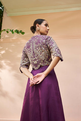 Osaa By Adarsh-Aubergine Embroidered Top And Skirt-INDIASPOPUP.COM