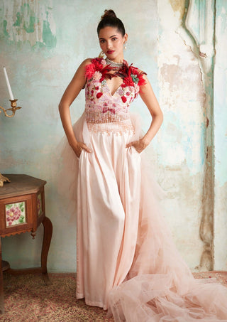 Varun Bahl-Light Salmon Pink Ruffle Top & Trousers-INDIASPOPUP.COM