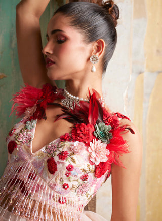 Varun Bahl-Light Salmon Pink Ruffle Top & Trousers-INDIASPOPUP.COM